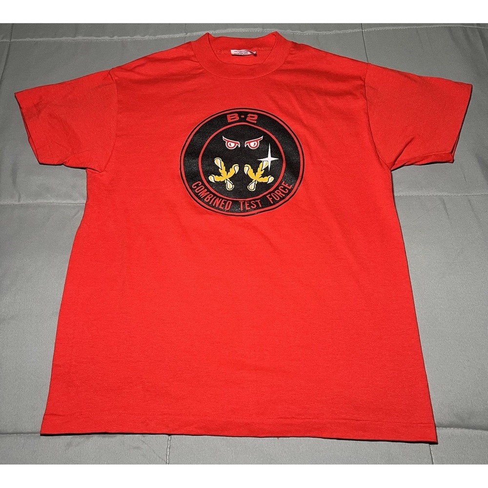 B-2 Shirt Men Size Medium Combined Test Force Military Made in USA Red B2 bomber